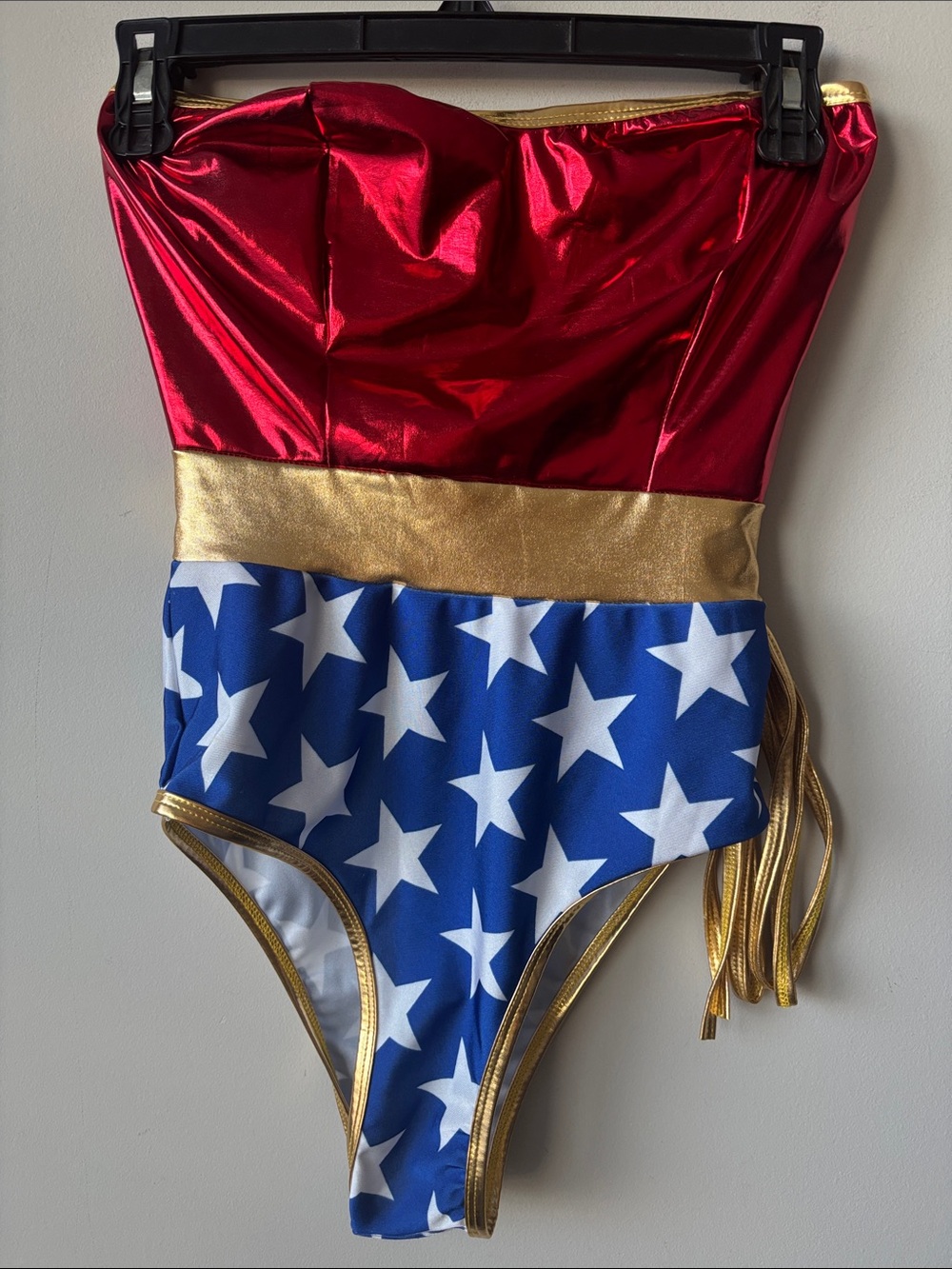 Wonder Woman-Inspired Strapless One-Piece Swimsuit bodysuit - Red, Blue & Gold